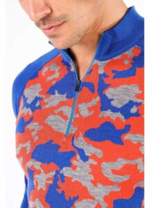 Ανδρική μακρυμάνικη μπλούζα με φερμουάρ (half-zip), στρατιωτικό σχέδιο, από 100% μαλλί μερινός.