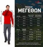 Πίνακας Μεγεθών για Ανδρικό Πουλόβερ με Φερμουάρ από 100% μαλλί μερίνο